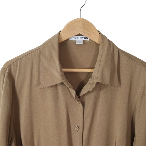 NWT pendleton tan tencel lyocell button up shirt L large womens blouse top NEW - Picture 8 of 11